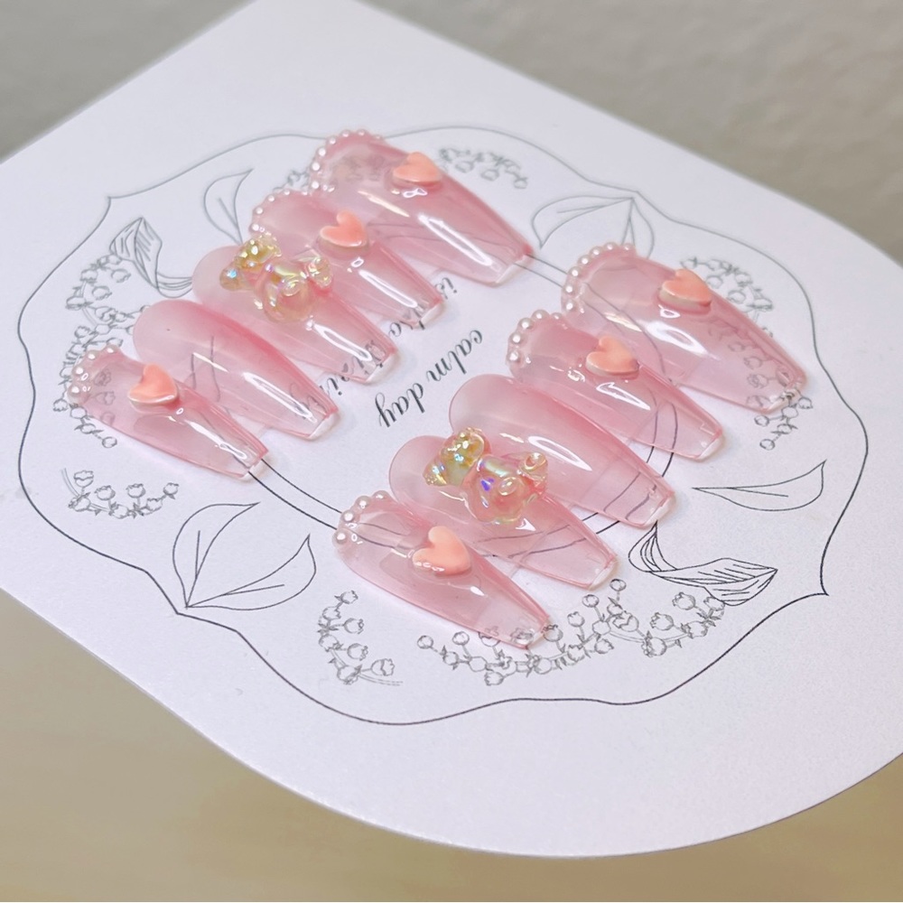 Aurora bear nail handmade gel nail, Aurora nails, acrylic press on nail